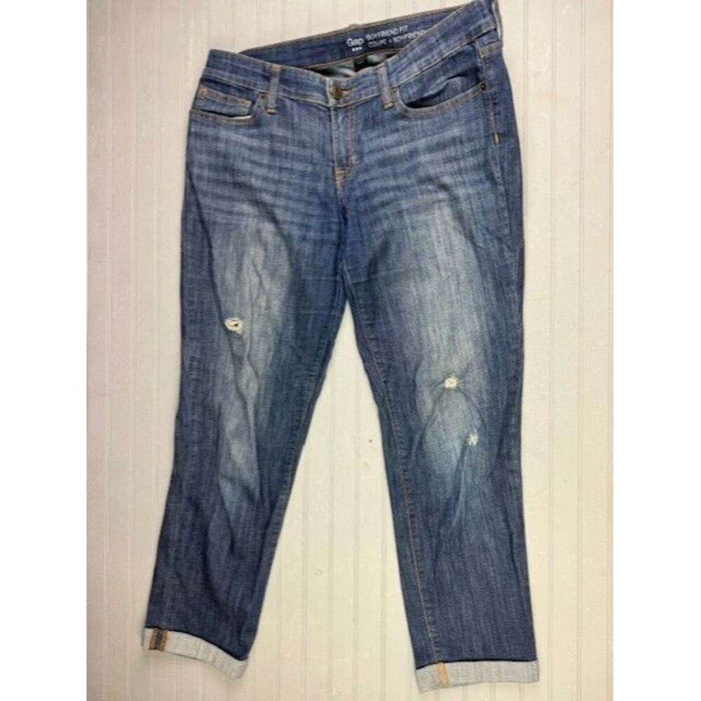Gap Size 6 28 Womens Jeans Boyfriend Cuffed Low Rise Stretch Med Wash